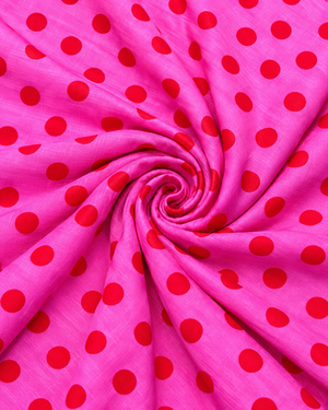 Premium hot pink and red polka dot printed fabric