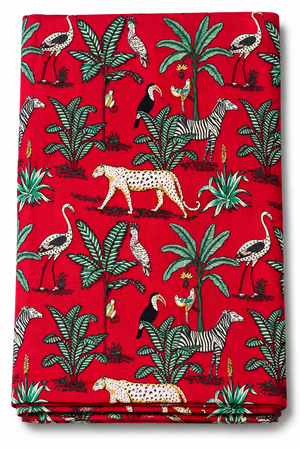Red jungle animal print cotton fabric by the yard