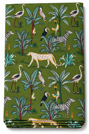 Green jungle animal cotton fabric by the yard