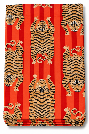 Red tiger print cotton fabric by the yard