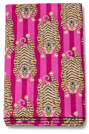 Pink tiger print cotton fabric by the yard
