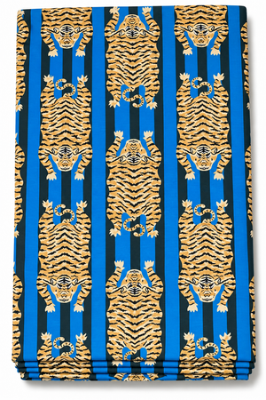 Blue tiger print cotton fabric by the yard