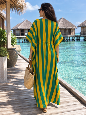 Striped cotton kaftan beach cover up