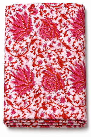 floral block print cotton fabric by the yard