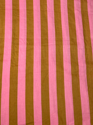 Vertical pink and brown cotton stripe fabric