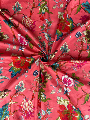 Pink flower print cotton fabric for sewing projects