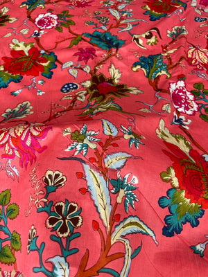 Indian inspired pink floral cotton fabric by the yard