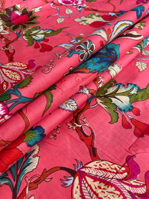 Pink botanical fabric for dresses and kaftans