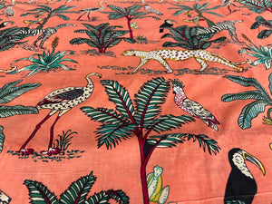 Safari wildlife cotton fabric with palm leaves