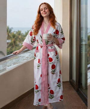 Screen printed cotton kimono for women