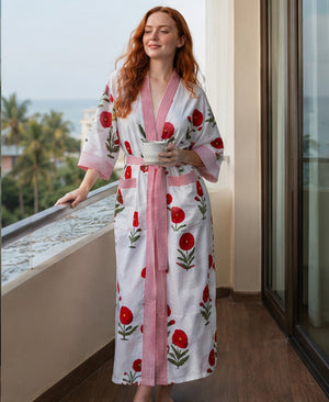 Lightweight cotton kimono with traditional Indian print