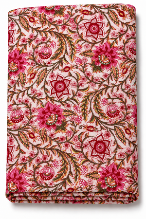 Floral paisley cotton fabric with pink and red flowers