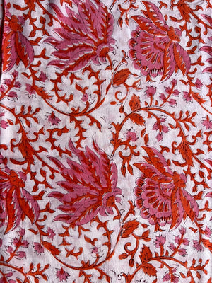 burgundy floral block print cotton fabric