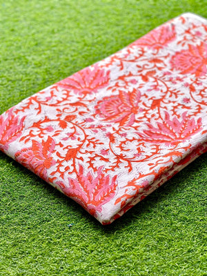 botanical block print textile with leafy vines
