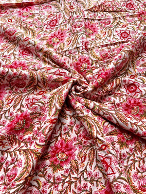 Pink and burgundy floral cotton fabric for sewing