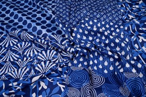 Indian blue geometric print fabric by the yard