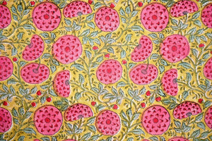 Indian yellow floral block print fabric for sewing