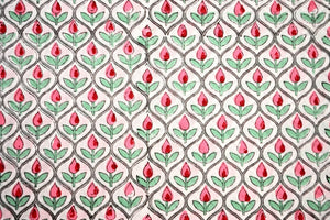 Indian pink rosebud block print fabric for sewing