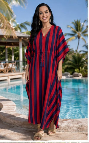 Lightweight cotton kaftan with handmade print