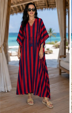 Women's handblock print cotton resort kaftan