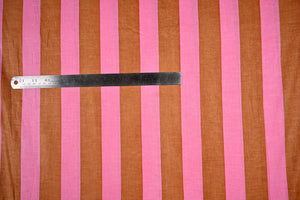 Pink brown striped cotton fabric for sewing