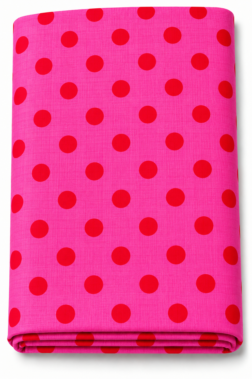Hot pink fabric with bold red polka dots