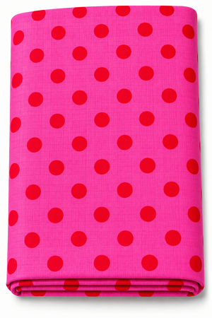 Hot pink fabric with bold red polka dots