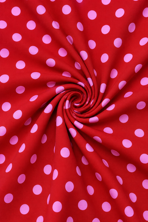 Red printed dress material with pink dots