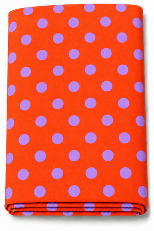Bright orange fabric with purple polka dots