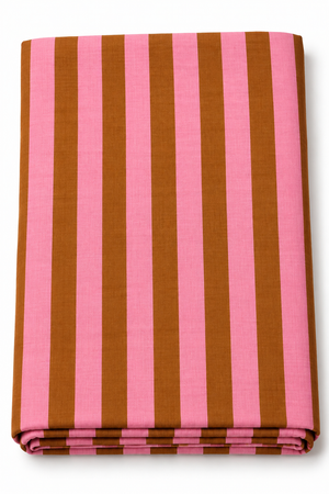 Pink and brown stripe cotton fabric by the yard