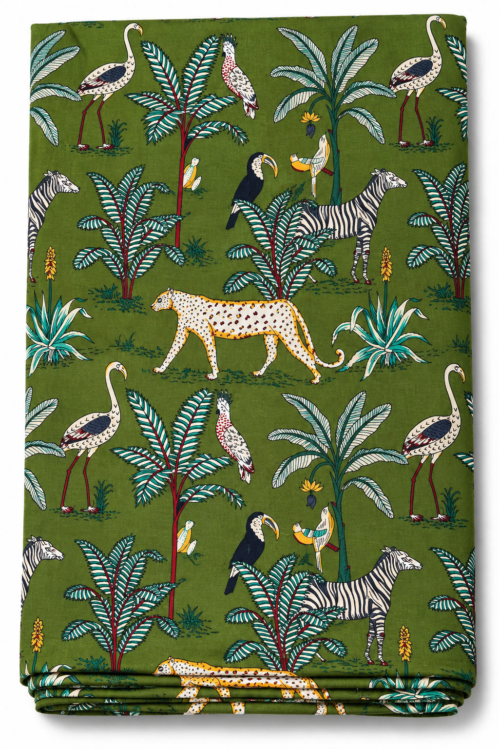 Green jungle animal cotton fabric by the yard