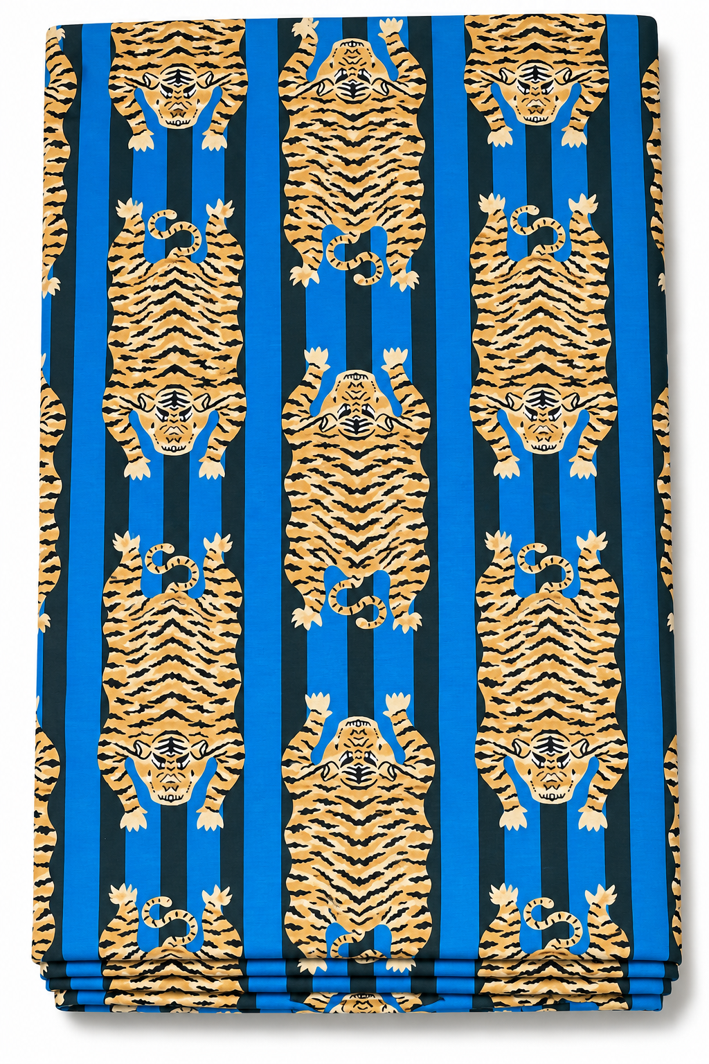 Blue tiger print cotton fabric by the yard