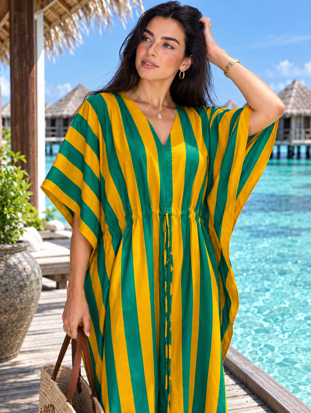 Women's striped beach cover up dress