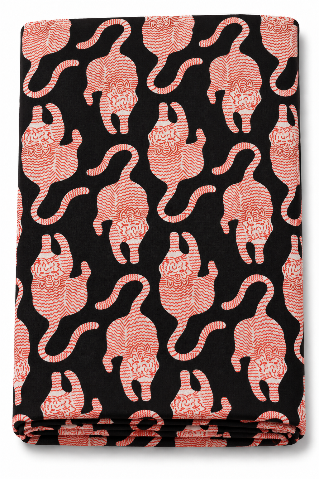 Black Tibetan tiger print fabric with white motifs
