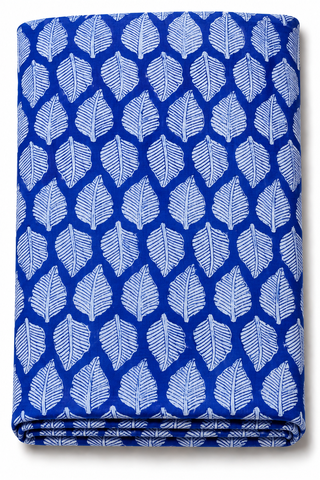 Blue leaf block print cotton fabric