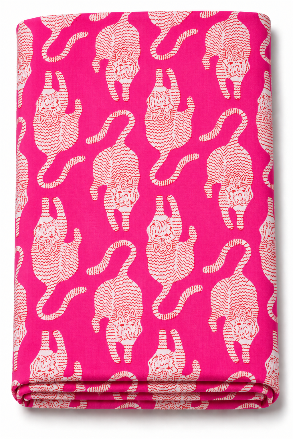 Pink Tibetan tiger print fabric with white motifs