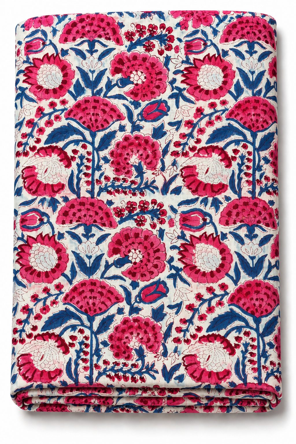 Red floral block print cotton fabric by the yard