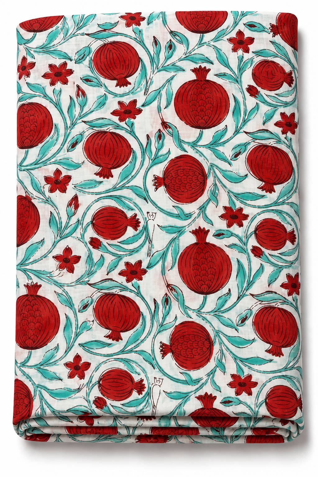 Indian pomegranate block print fabric with red motifs