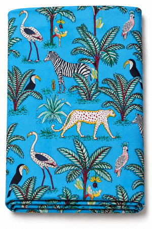 Turquoise jungle safari fabric with animal print