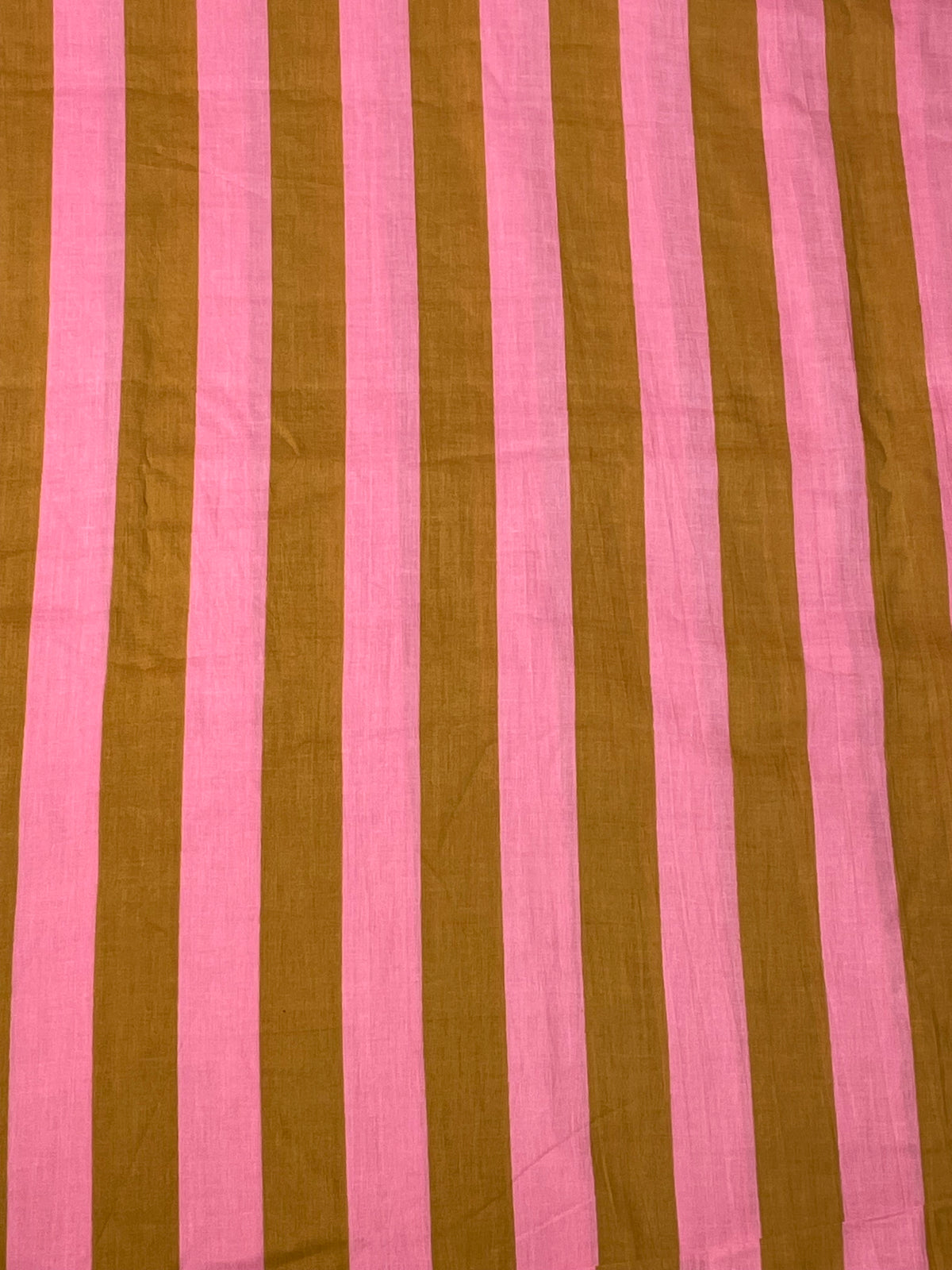 Vertical pink and brown cotton stripe fabric