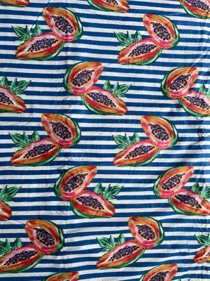 Blue white striped papaya cotton fabric