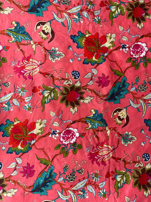 Pink floral cotton fabric by the yard