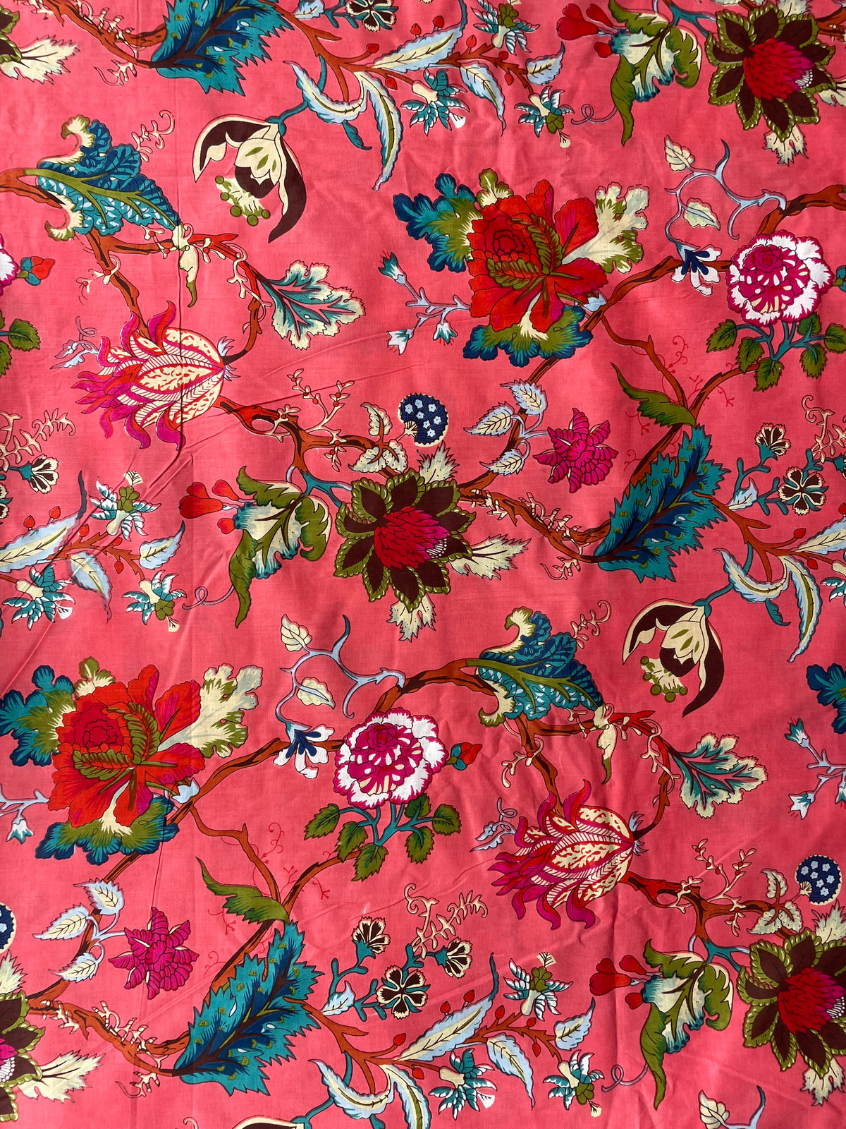 Pink floral cotton fabric by the yard