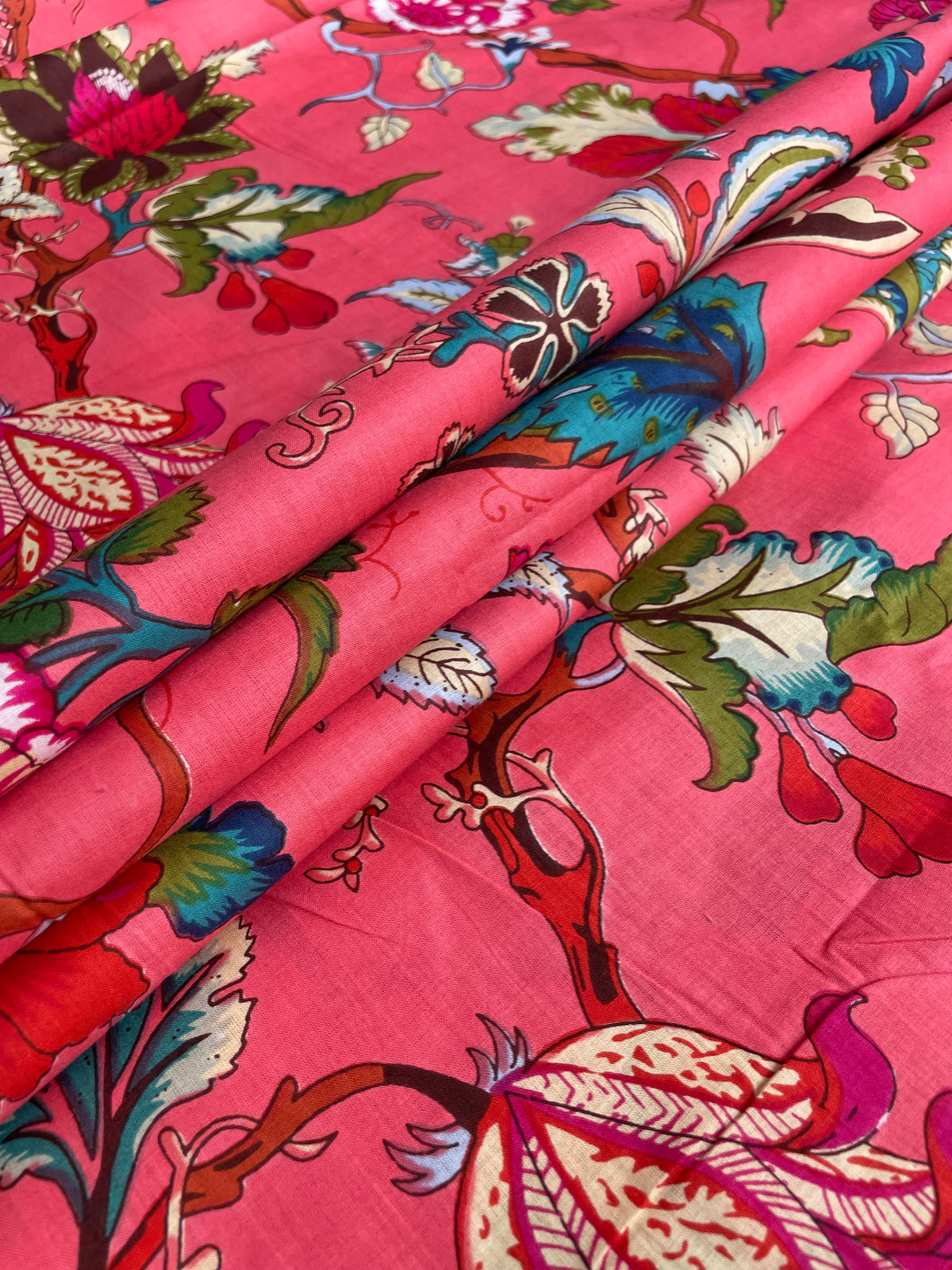 Pink botanical fabric for dresses and kaftans
