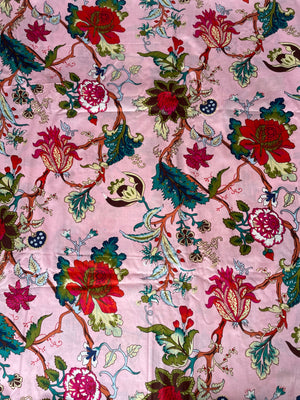 Vintage botanical pink cotton fabric for sewing
