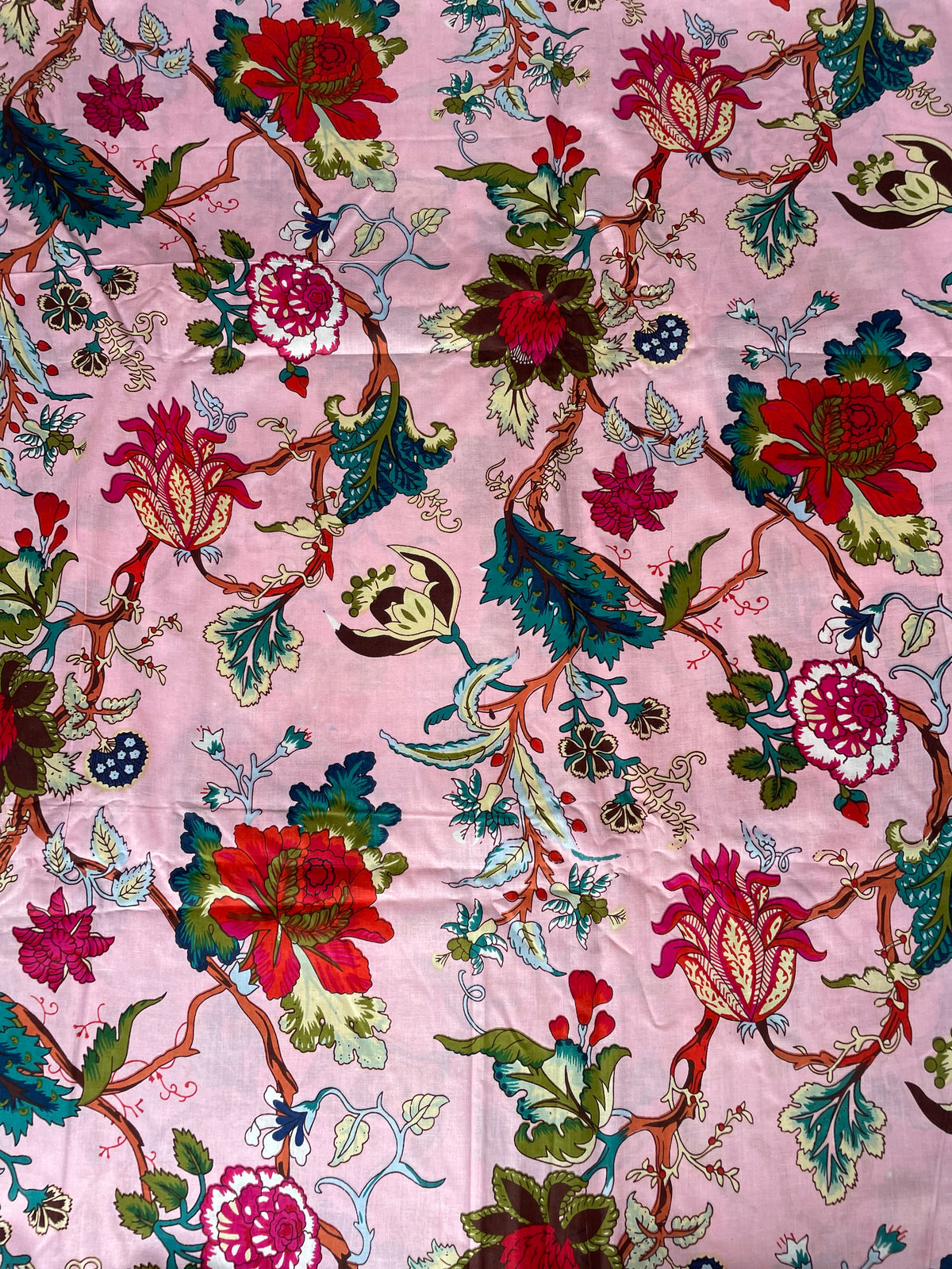 Vintage botanical pink cotton fabric for sewing