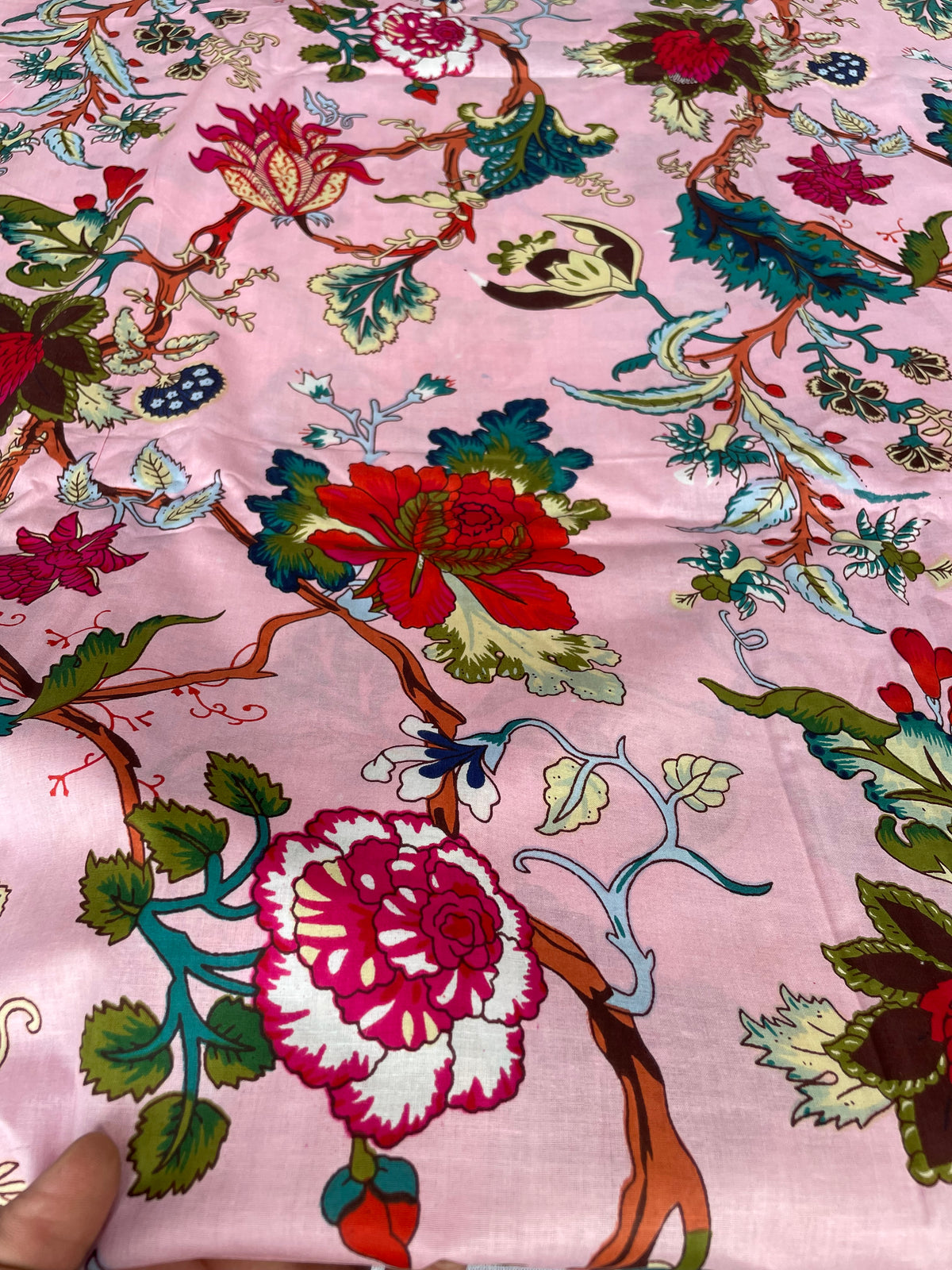 Pink floral cotton fabric by the yard