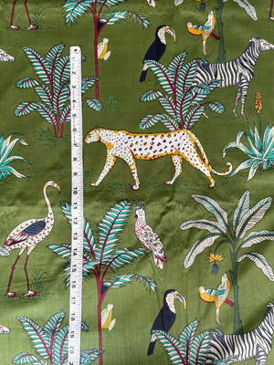 Olive green safari wildlife cotton fabric