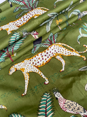 Green safari print cotton fabric for sewing