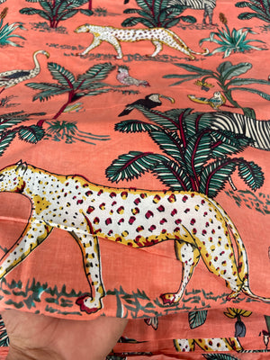 Tropical jungle animal fabric with exotic birds